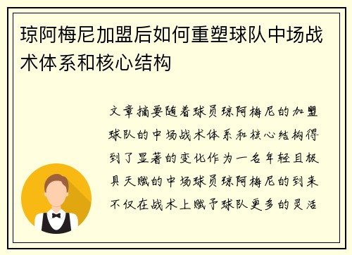 琼阿梅尼加盟后如何重塑球队中场战术体系和核心结构